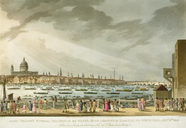 Lord Nelsons Trauerzug auf dem Wasser von Greenwich nach Whitehall aus 